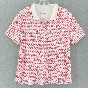 Dink Up Pickleball Polo Shirt Blue Red‎ Novelty Ball Print Women Medium